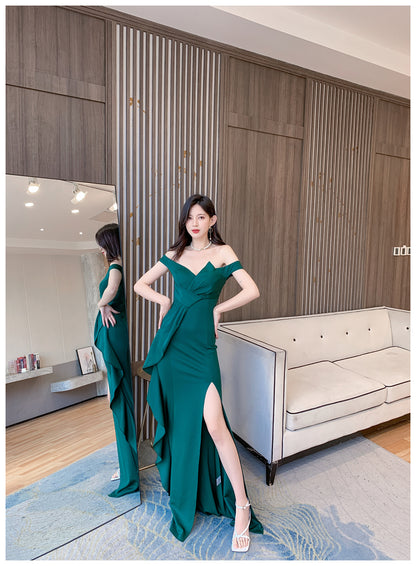 DOLLY Luxury Sleeveless Off Shoulder Tube Tob Long Irregular Slit Dinner Dress-KOKIE