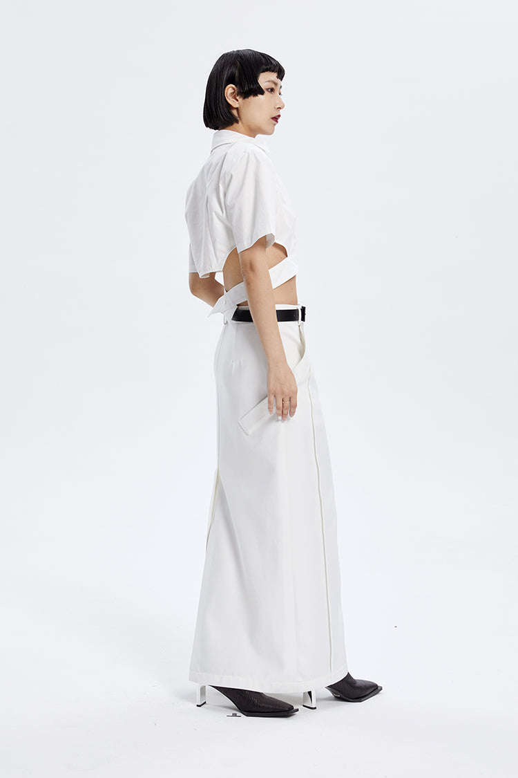 TINY IN zippered slit long straight legs structured seams low waist skirt -TENDO