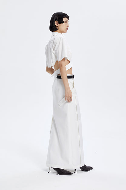 TINY IN zippered slit long straight legs structured seams low waist skirt -TENDO