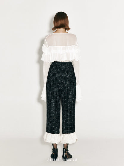 ATELIER MISS LU Fall/Winter Sequin Bud Hem Straight-leg Pants - HEAVEN
