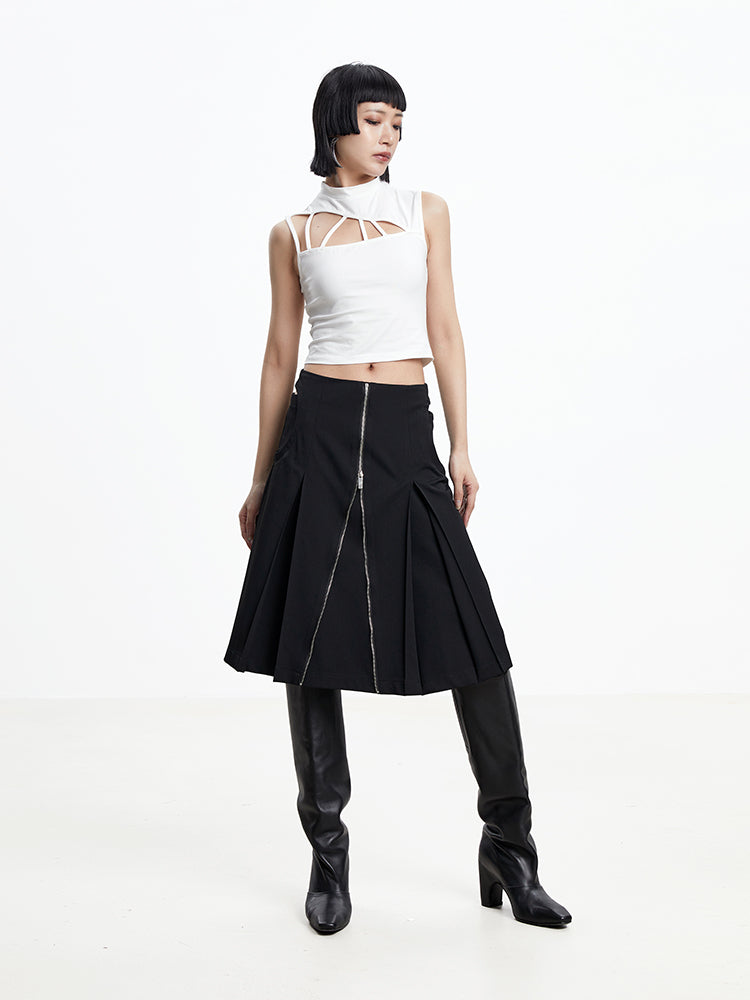 TINY IN arc cutout zipper versatile women's A-line skirt -GENI