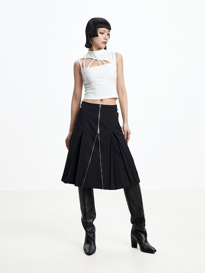 TINY IN arc cutout zipper versatile women's A-line skirt -GENI