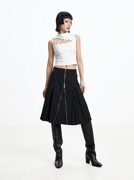 TINY IN arc cutout zipper versatile women's A-line skirt -GENI