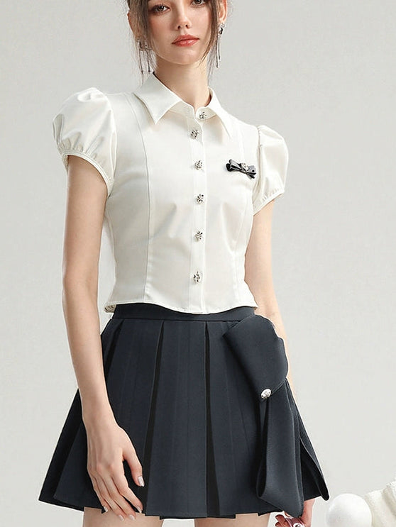 CHECOCRE Stubble sweet cool girly suit dark gray pleated skirt - MEDE.