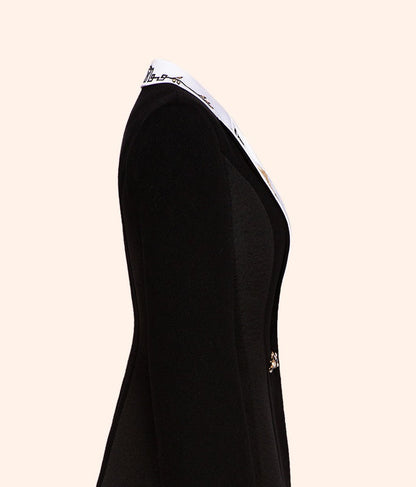 MagicQ black embroidered panels woolen suit gradient print shirt high waisted wide-leg pants set