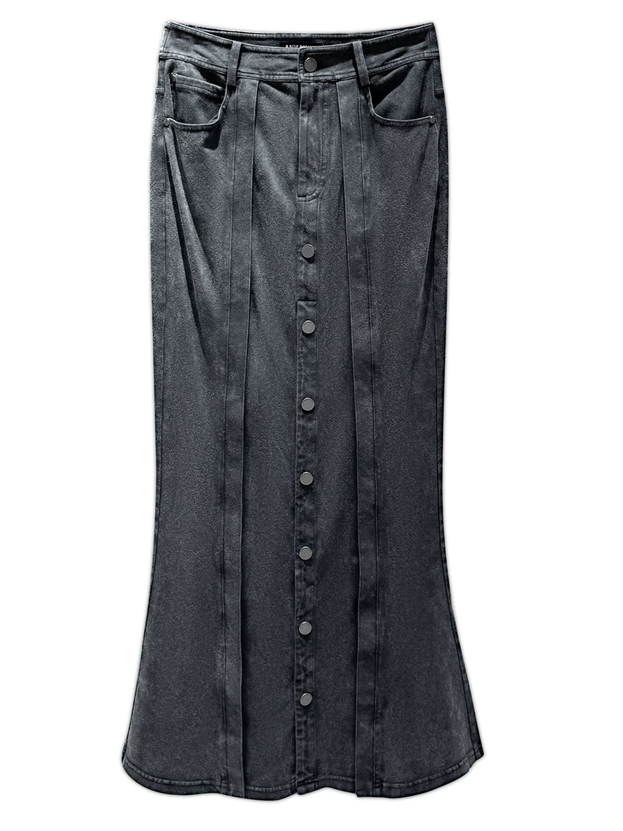 ANNAKIK autumn niche designer gray black two-piece denim skirt-NAYUTA