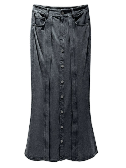 ANNAKIK autumn niche designer gray black two-piece denim skirt-NAYUTA