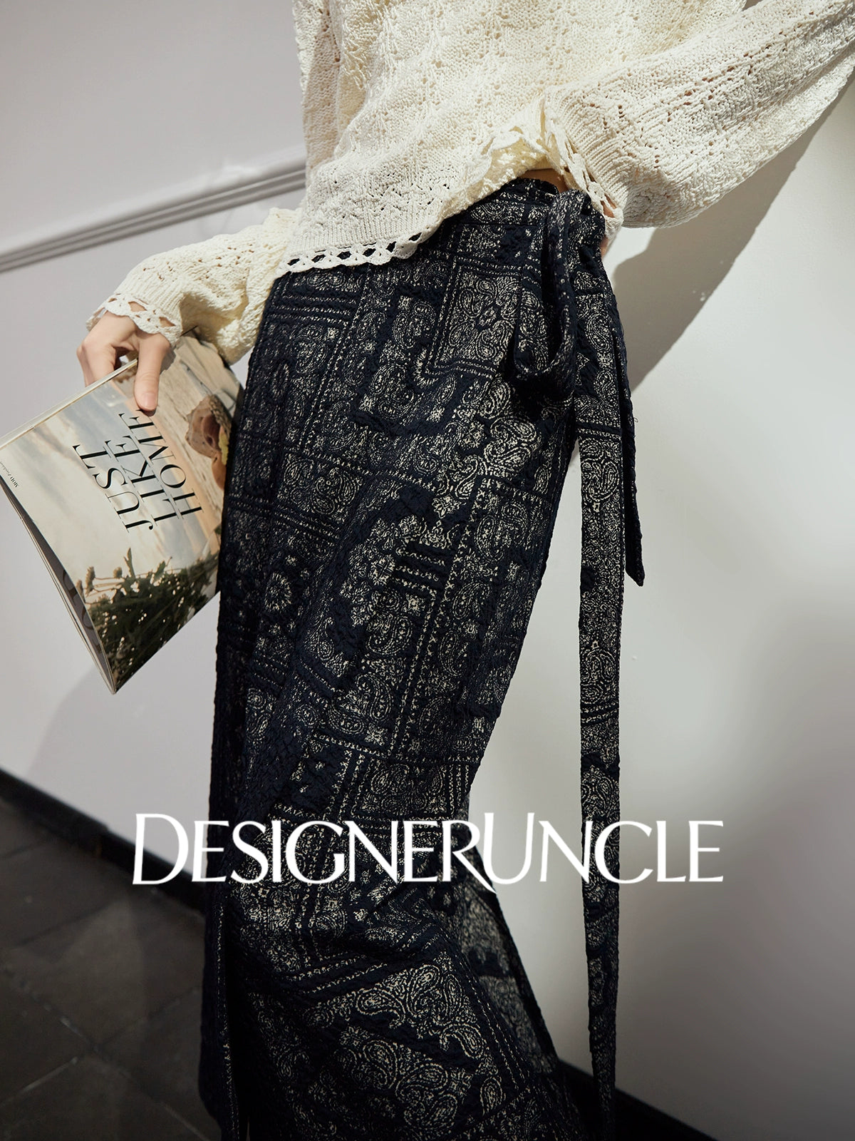 DGU|Dark Blue Printed Retro Lazy Style Design High-waisted A-Line Skirt - Antonio.