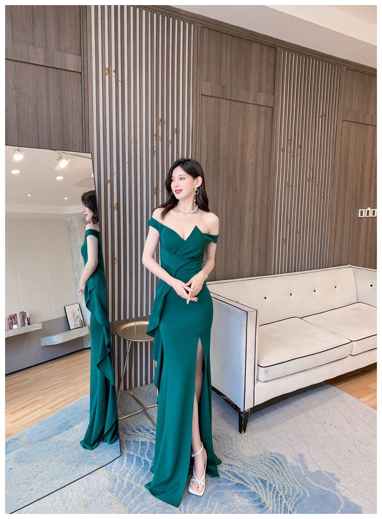 DOLLY Luxury Sleeveless Off Shoulder Tube Tob Long Irregular Slit Dinner Dress-KOKIE