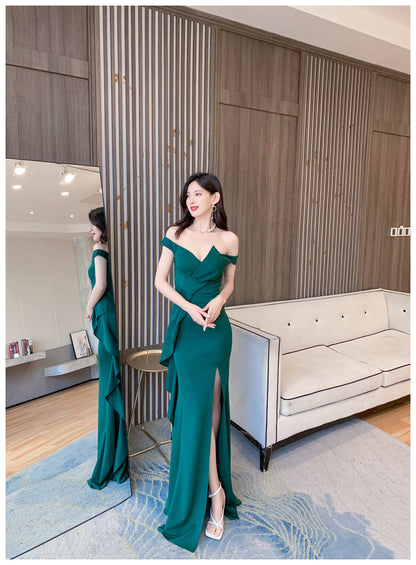 DOLLY Luxury Sleeveless Off Shoulder Tube Tob Long Irregular Slit Dinner Dress-KOKIE