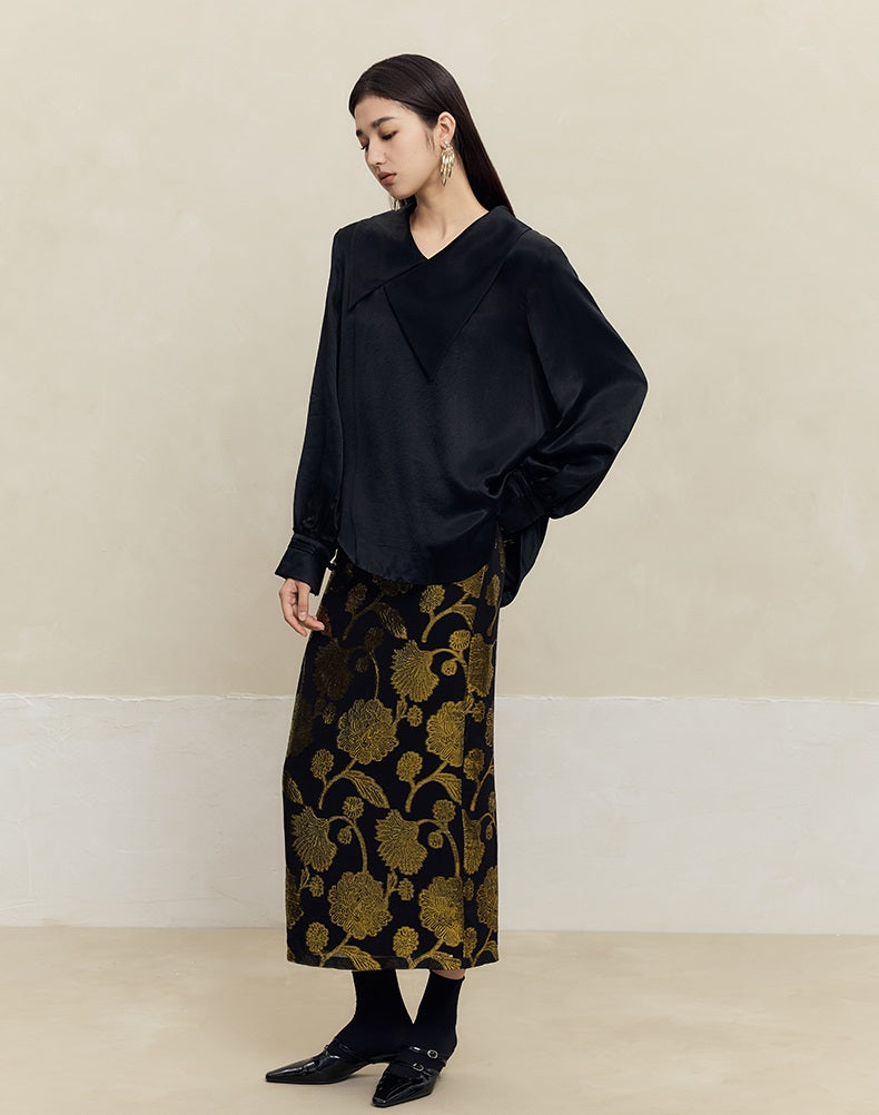 HECO 100% Acetate Long Sleeve red black white Shirt Top Women - glass.