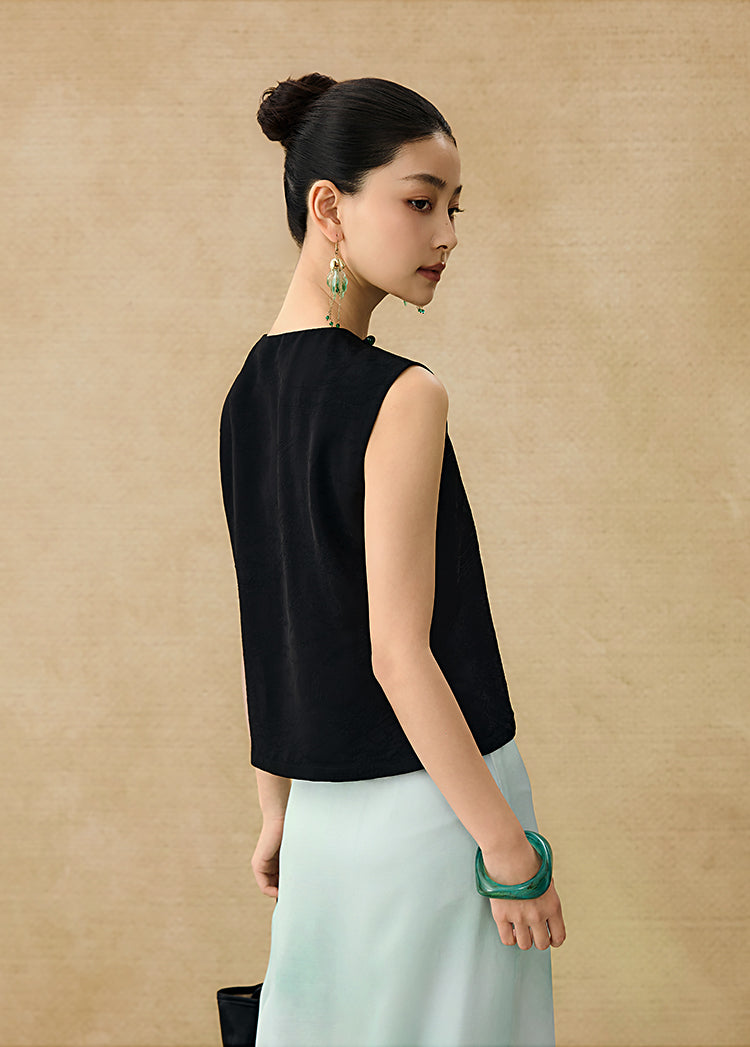 HECO Chinese Diagonal Jacquard Round Neck Vest - HOVER.