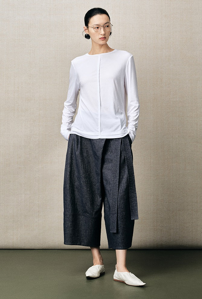 ZHUCHONGYUN loose belt denim cropped pants-ANVAS.