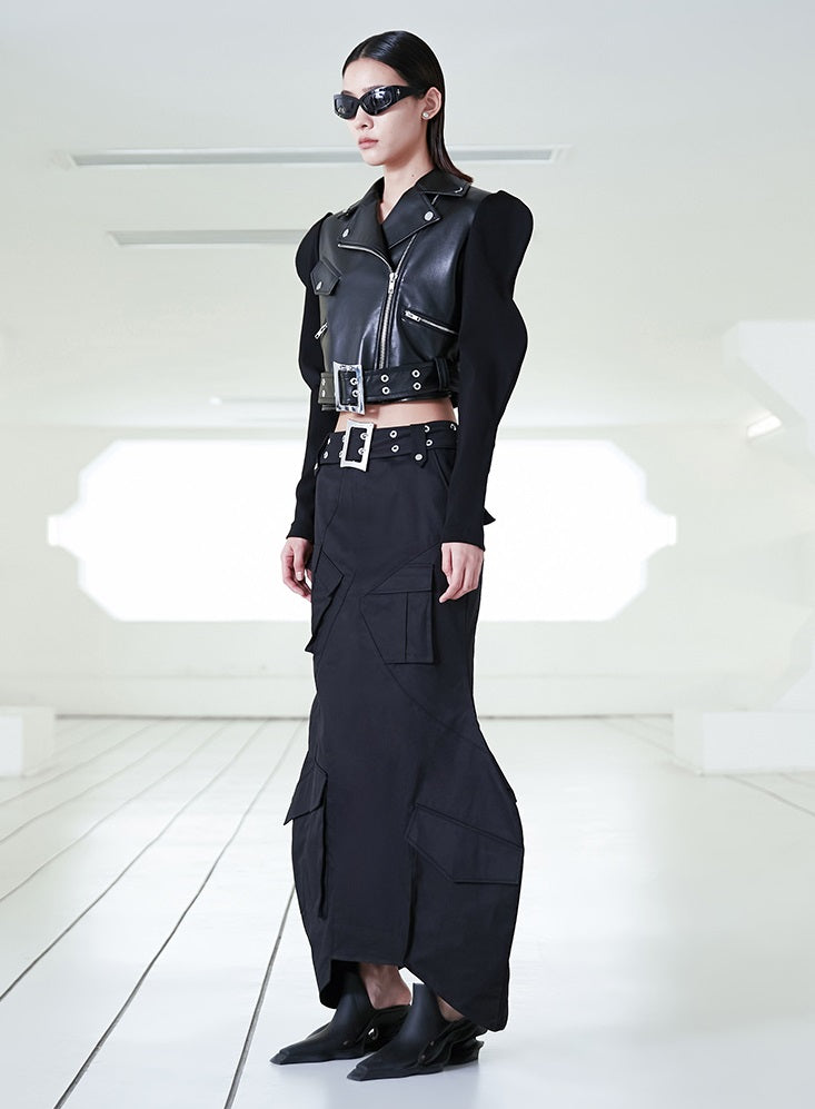 ANNAKIKI  geometric split workwear style skirt - JIHYO.