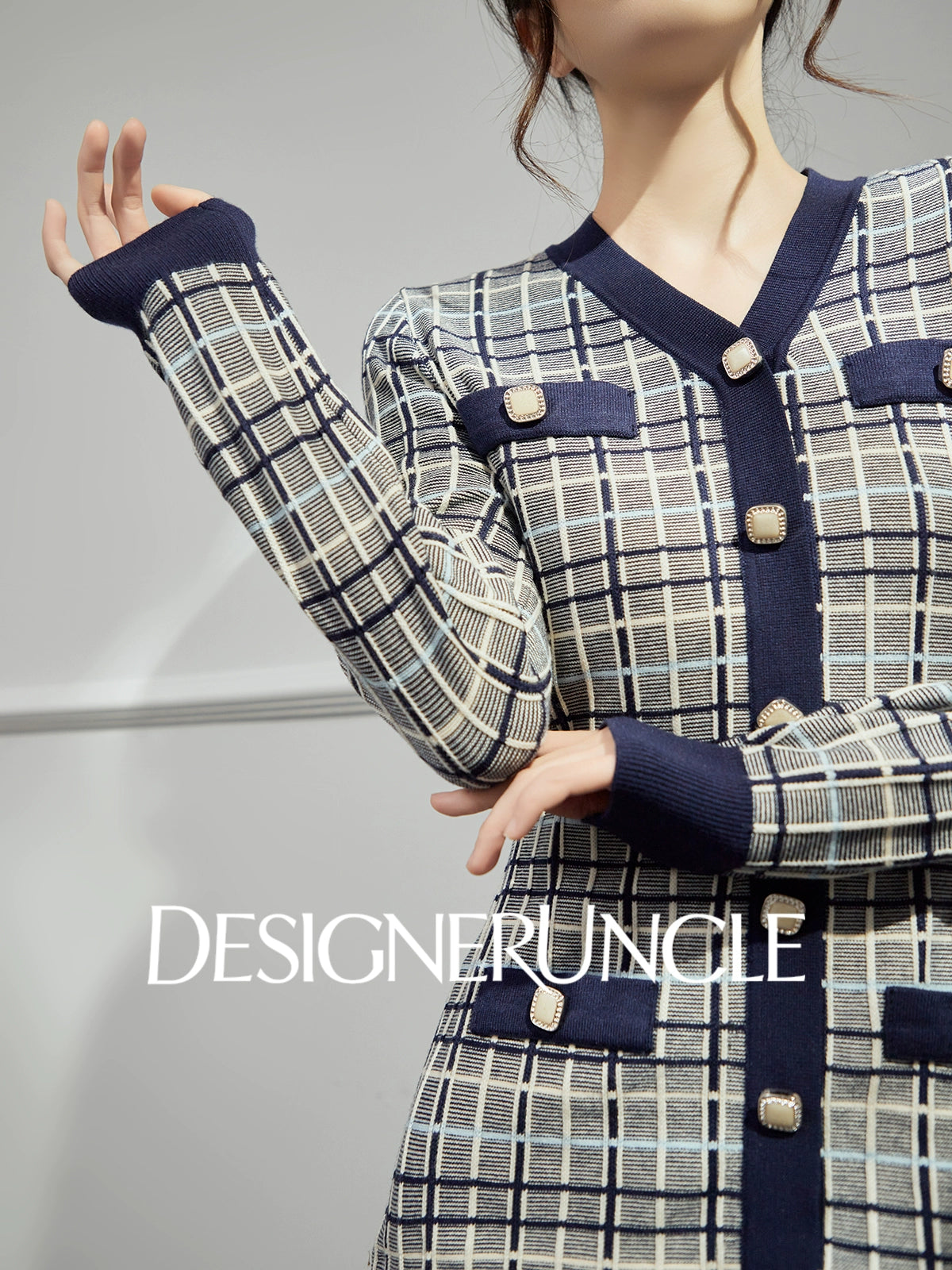 DGU "Lanzhi" royal blue new plaid slimming and versatile long-sleeved skirt - Noah.