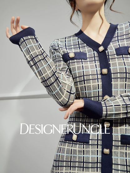 DGU "Lanzhi" royal blue new plaid slimming and versatile long-sleeved skirt - Noah.