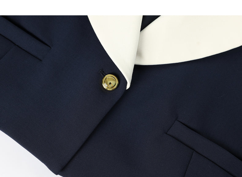 Fall autumn vintage navy collar high-waisted short coat - Wiole
