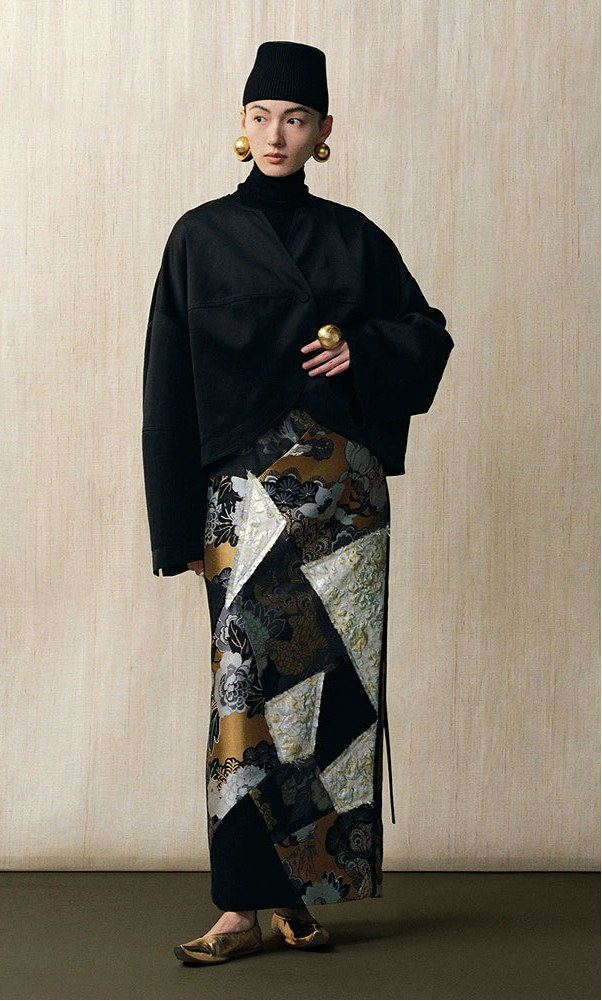 ZHUCHONGYU stitched jacquard straight long skirt--OTOSAKA.