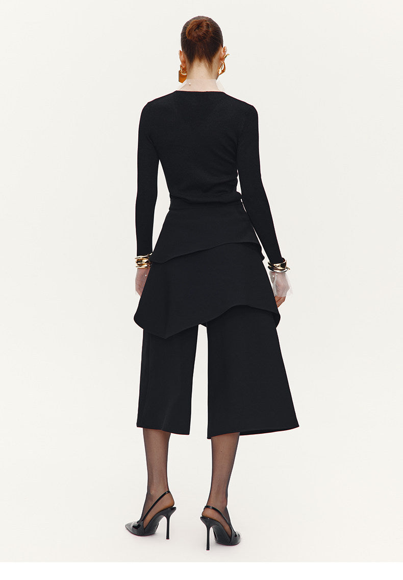 ATELIER MISS LU Pearl Embellished Gauze Patchwork Knit Top - MATT