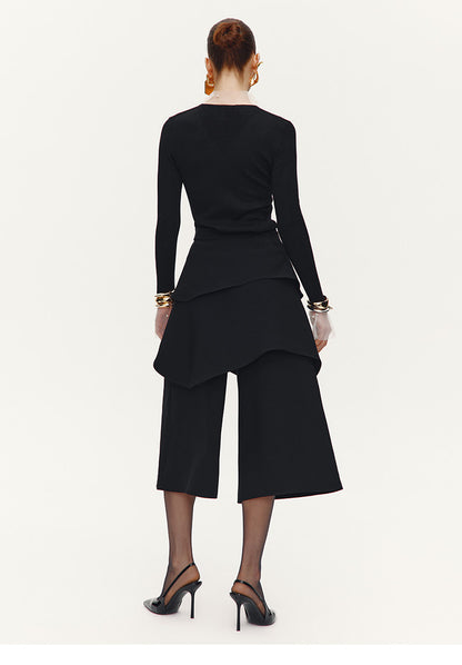 ATELIER MISS LU Pearl Embellished Gauze Patchwork Knit Top - MATT