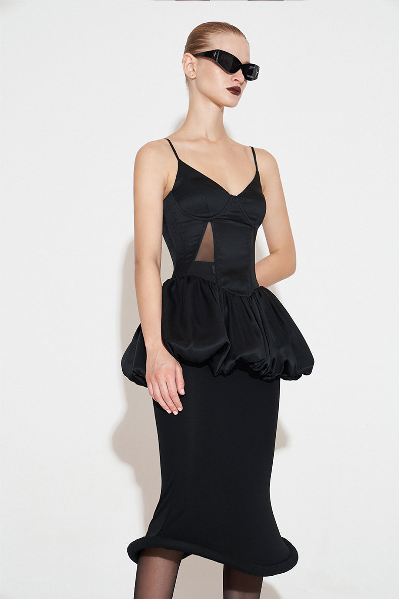 ANNAKIKI niche acetate mid-rise flying saucer fishtail mid-length skirt-KANI