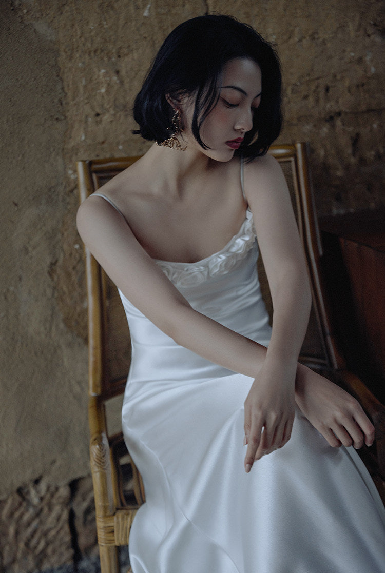 GOUDIN Women's elegant white small evening dress-VIM.