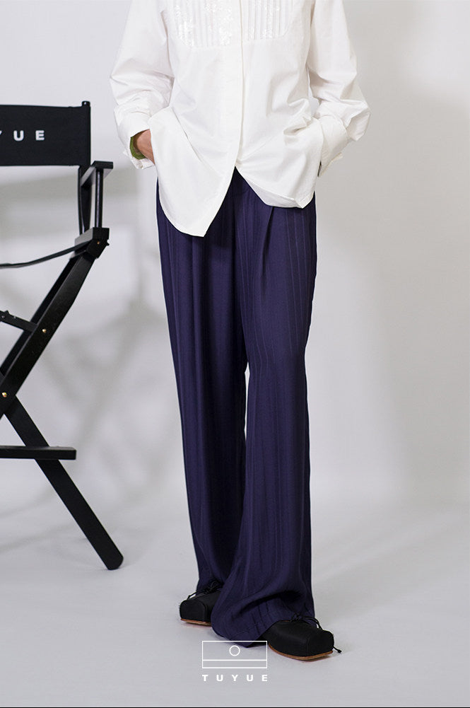 TUYUE Blue Dark Stripe Silhouette Casual Straight Pants - RICO.