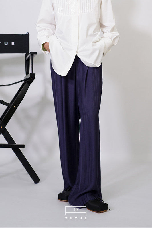 TUYUE Blue Dark Stripe Silhouette Casual Straight Pants - RICO.