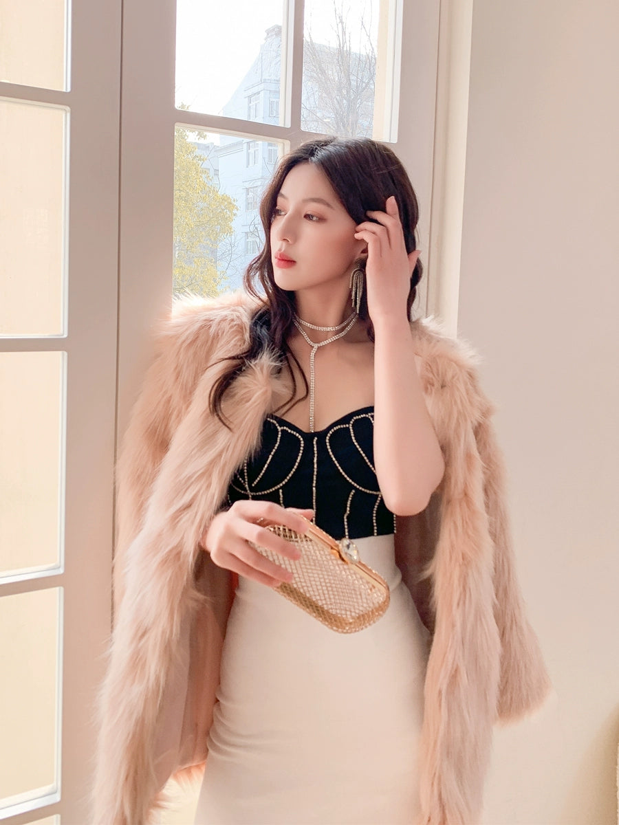 DOLLY Elegant Black and White Sleeveless Chest Wrap Bandage Midi Dress-BABE