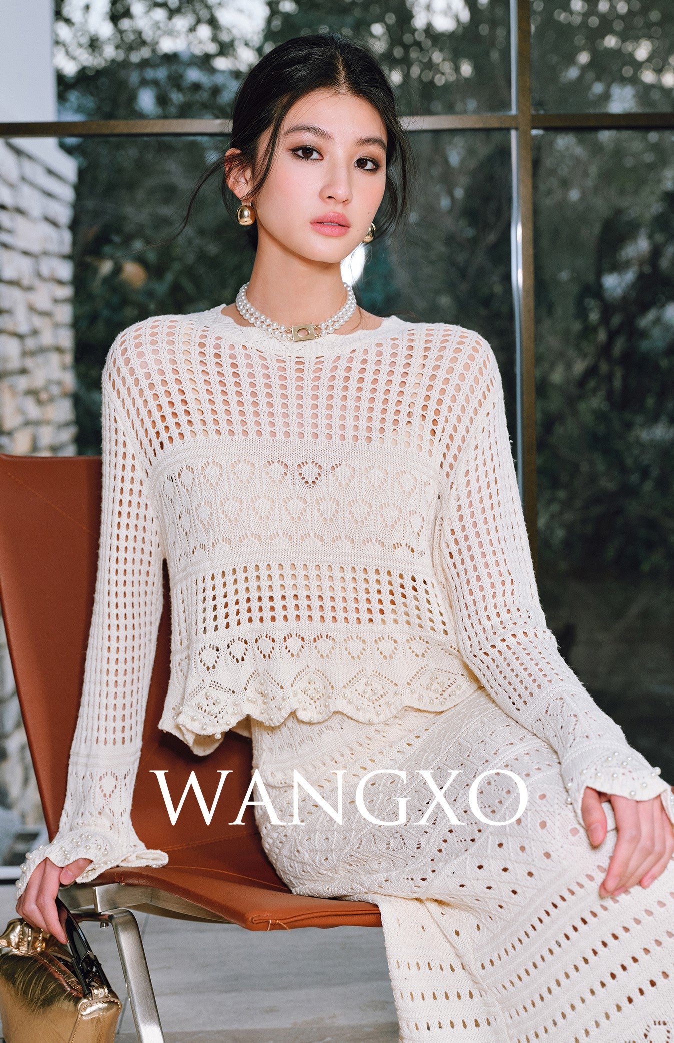 WANGXO | Handmade Beading Flared Sleeve Top & Fishtail Skirt Set -RAWLING.