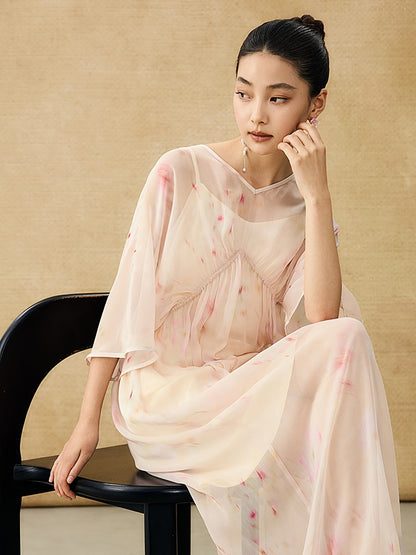 HECO Chinese Resort Style Flowing V-neck Dress - STONE.