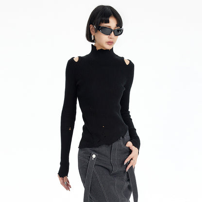 TINY IN irregular ripped raw edge wool knit sweater -SUAREZ