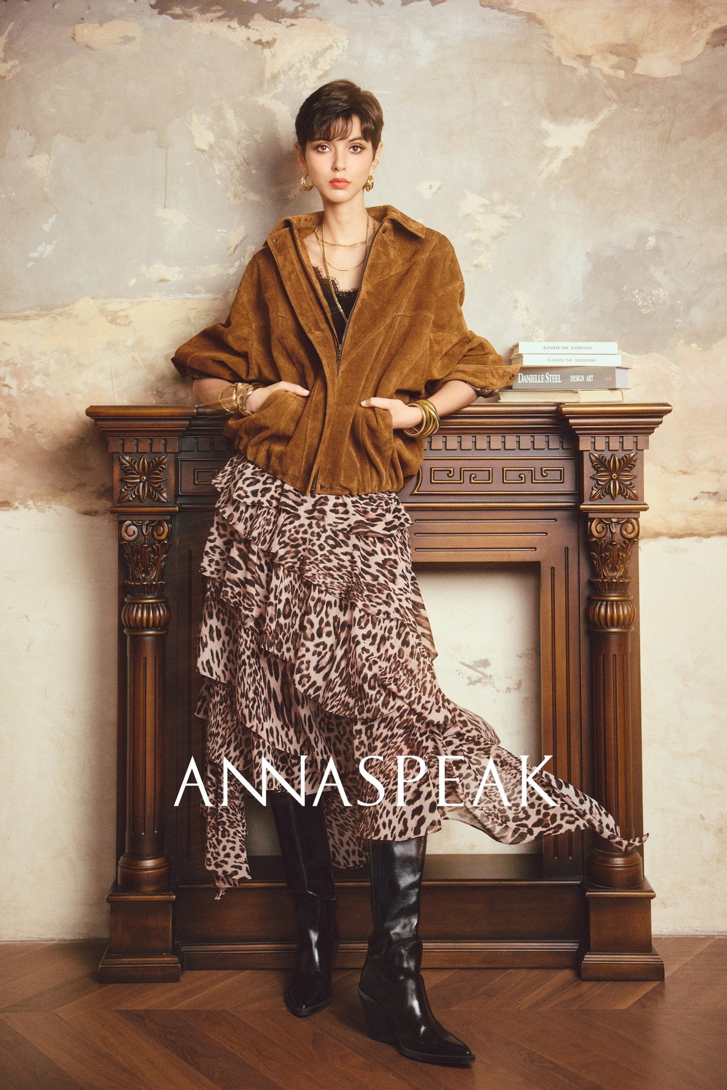 ANNASPEAK ROSSO Red Label Eco-Friendly Leather Heavy Jacket Skirt Set-GHUGH.