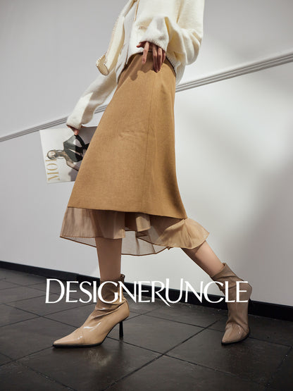 DGU "Lumu" coffee slit design high-end commuter long skirt - Ryan.