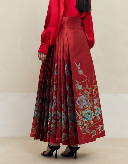HECO 100% polyester Yarn-Dyed Hanfu Horse Face red black Skirt Woman - proud.