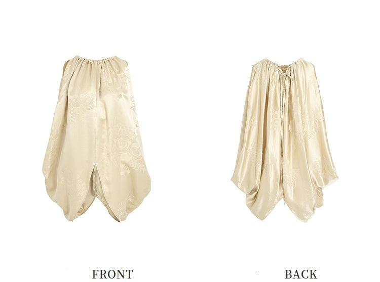 ZHUCHONGYUN Jacquard Drawstring Mulberry Silk Top-MAROON.