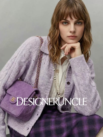 DGU×LAB "Zimo" Purple Sweater Lapel Embroidered Loose Soft Knitted Cardigan - METE