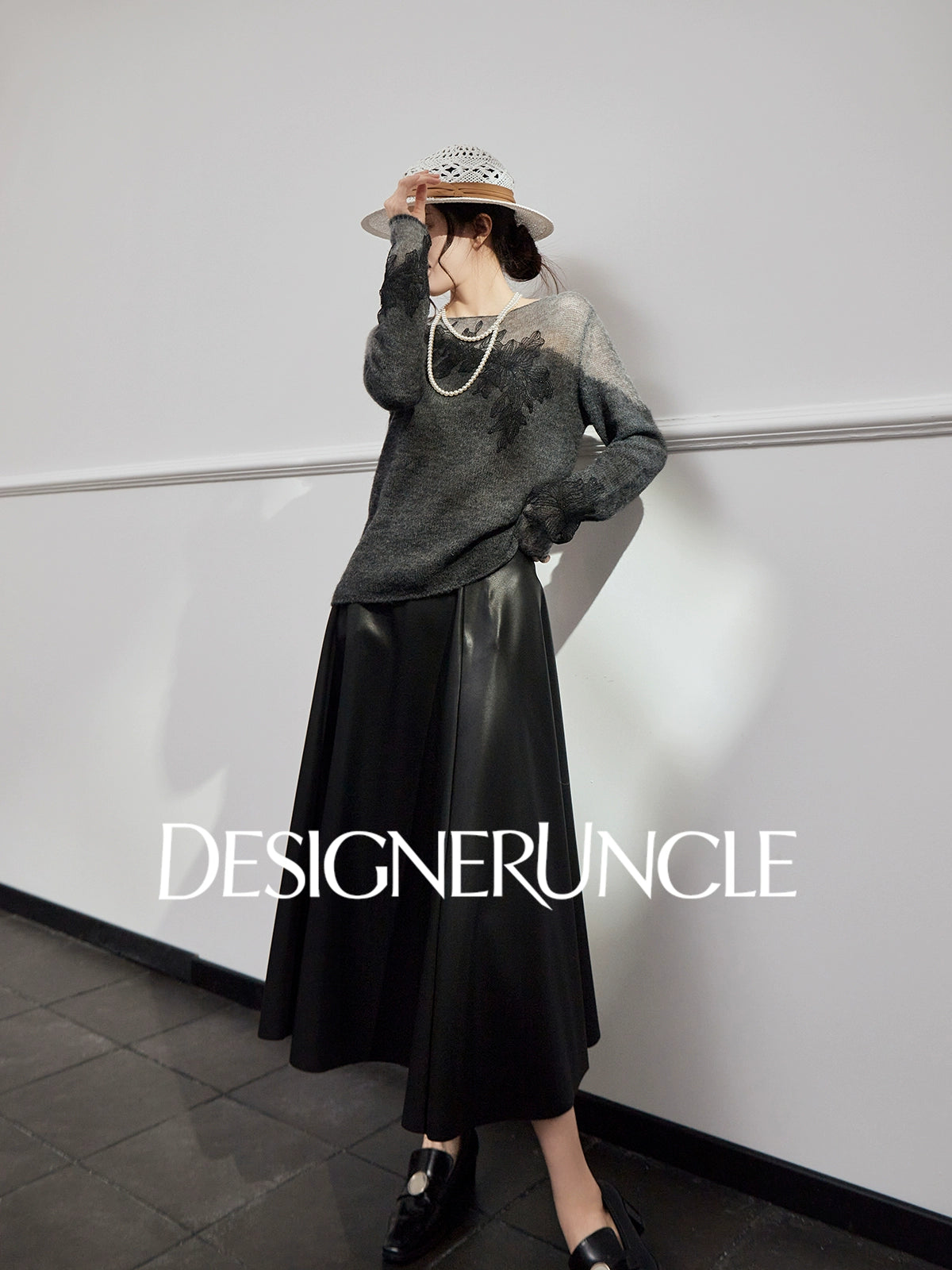 DGU "Yanci" black sweater crew neck commuter versatile slimming knitted long sleeves - GARP.