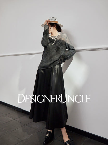 DGU "Yanci" black sweater crew neck commuter versatile slimming knitted long sleeves - GARP.