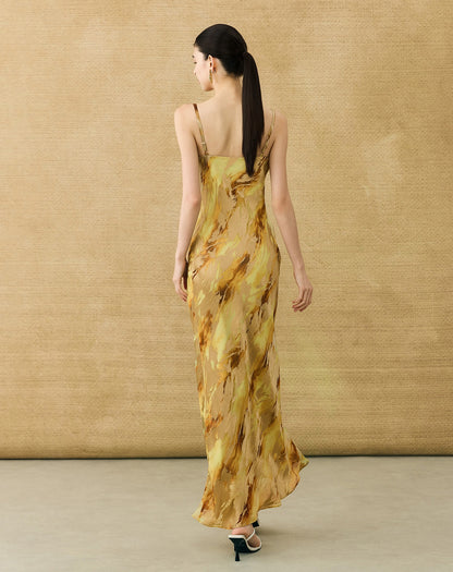 HECO Chinese style devored flower suspender dress - SKY.