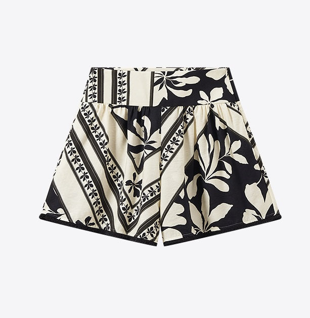COMME MOI summer black and white print wide waistband shorts - BRONZE.