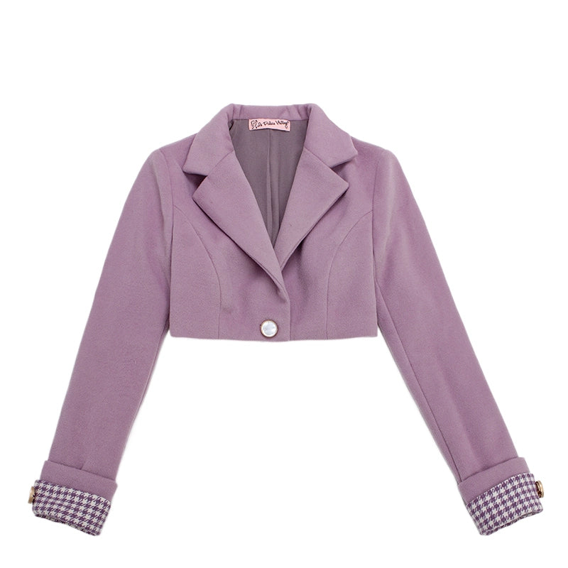 Le Palais Vintage Elegant Taro Purple Woolen Crop Coat Slim Fit Suit - Clove.