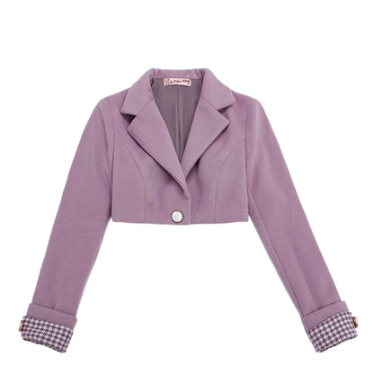 Le Palais Vintage Elegant Taro Purple Woolen Crop Coat Slim Fit Suit - Clove.