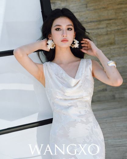 WANGXO |Swing Collar Long Fishtail Dress -CASSIANA.