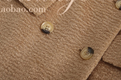 Le Palais Vintage Luxury Beige Suit Collar Long Sleeve Straight Long Winter Coat-KIKE.