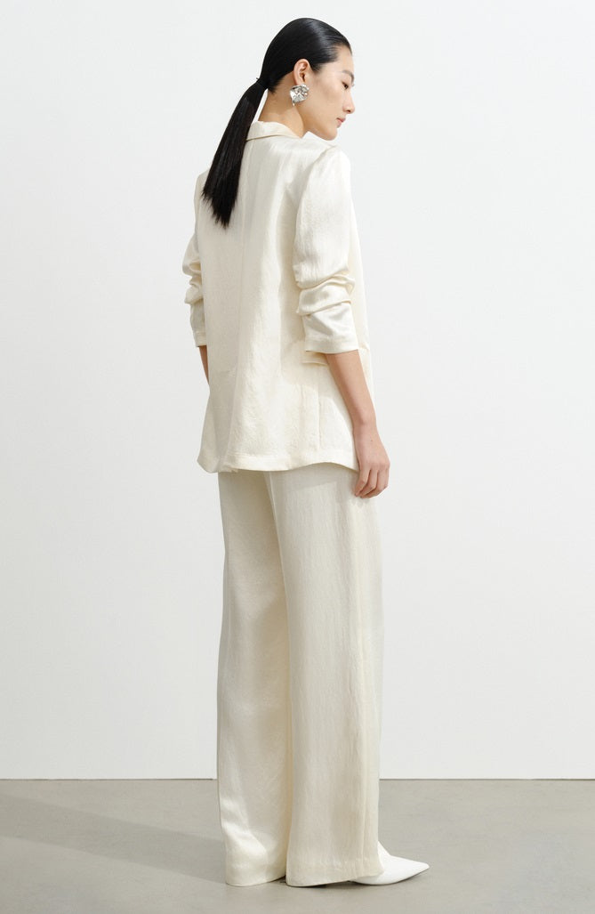 COMME MOI Lv Yan designer summer women's acetate luster commuter straight suit - WILLOW .