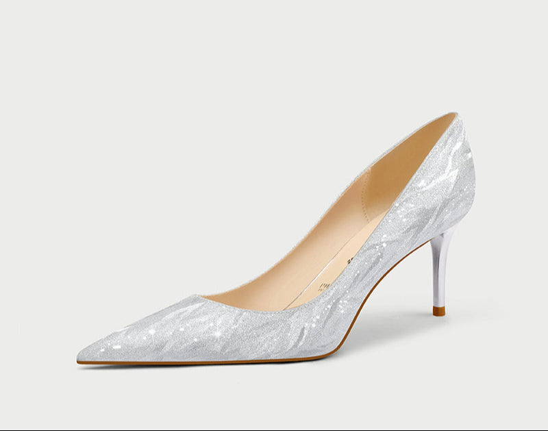 Pjjuu  gold silver stiletto kitten heel Bride Wedding pumps - EVA