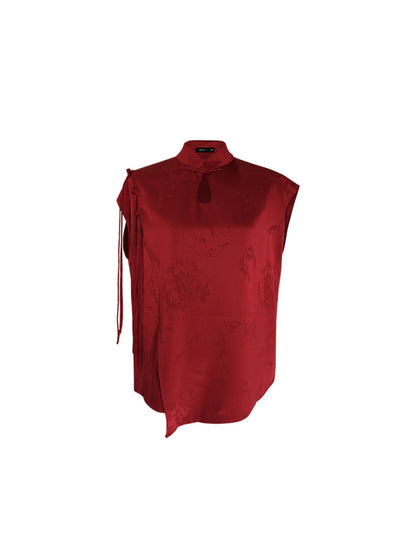 HECO Chinese Peony Buckle Short Sleeve Acetate Tassel Top - TEACH .