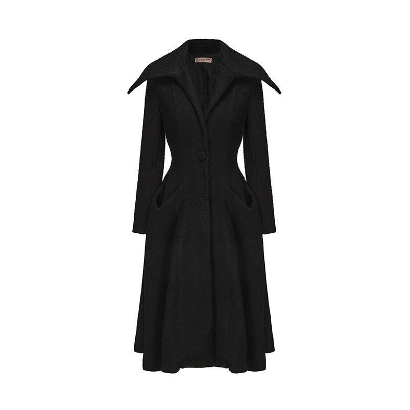 Le Palais Vintage  large skirt black woolen coat-KIA