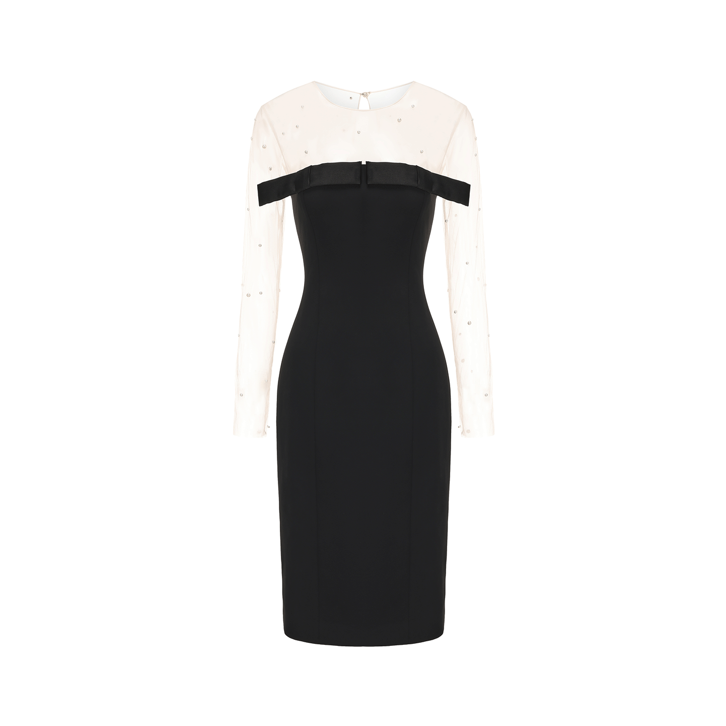 ATELIER MISS LU[Pearl Star] Fall/Winter Pearl Stitched Bow Waist Dress - JAGULAR.